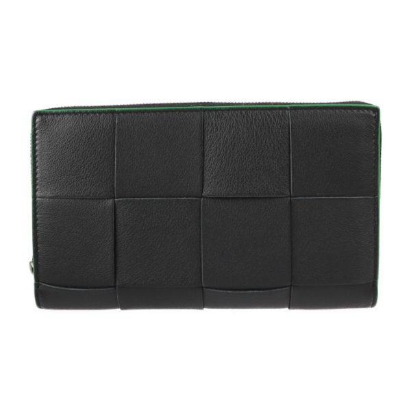 2229123007271 1 Bottega Veneta Cassette Round Zip Maxi Intrecciato Long Wallet Lambskin Calf Black Green