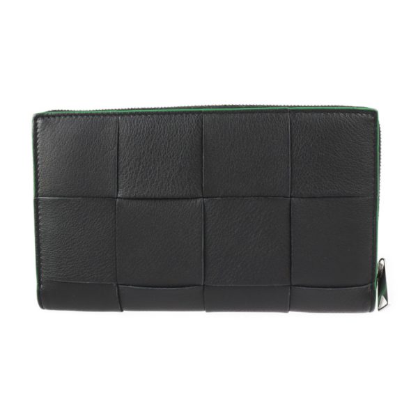 2229123007271 3 Bottega Veneta Cassette Round Zip Maxi Intrecciato Long Wallet Lambskin Calf Black Green