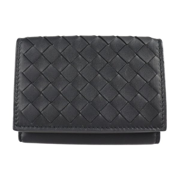 2230013008275 1 Bottega Veneta Intrecciato Tri fold Leather Wallet Black White