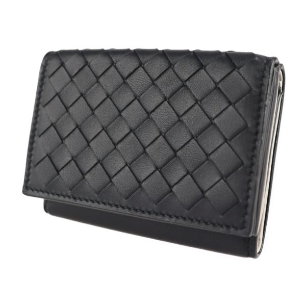 2230013008275 2 Bottega Veneta Intrecciato Tri fold Leather Wallet Black White