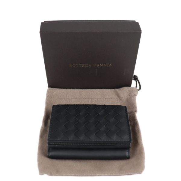 2230013008275 9 Bottega Veneta Intrecciato Tri fold Leather Wallet Black White