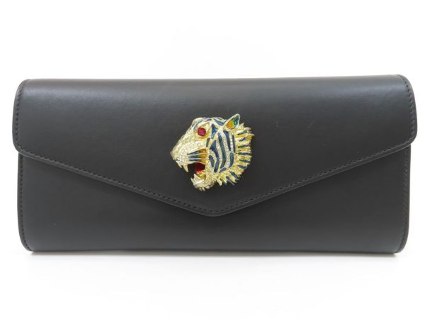 22302002250 Gucci Rhinestone Leather GP Metal Broadway Clutch Bag Black