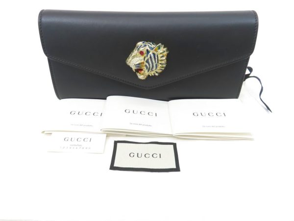 22302002250 11 Gucci Rhinestone Leather GP Metal Broadway Clutch Bag Black