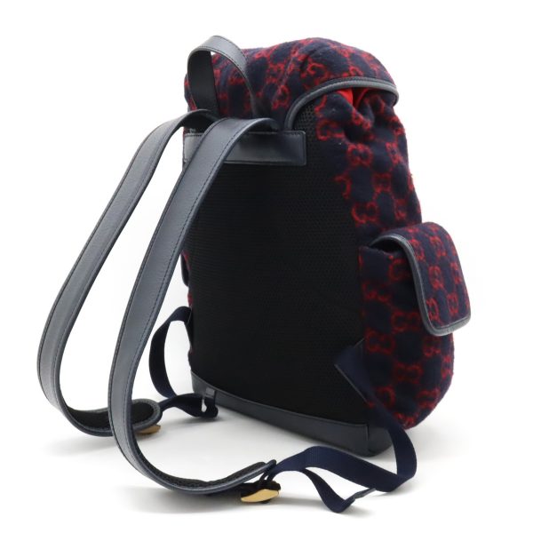 22331093 2 GUCCI GG Wool Backpack Rucksack Daypack Leather Navy Red Gold Hardware