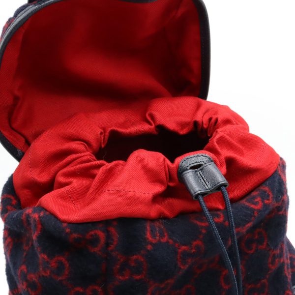 22331093 6 GUCCI GG Wool Backpack Rucksack Daypack Leather Navy Red Gold Hardware