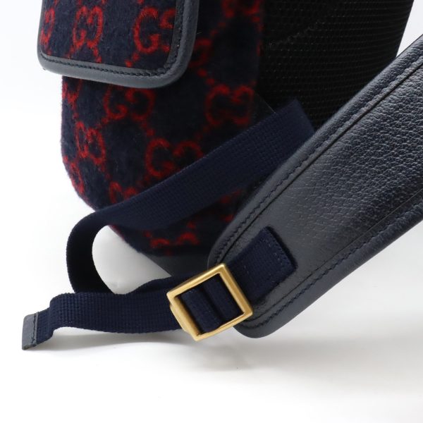 22331093 7 GUCCI GG Wool Backpack Rucksack Daypack Leather Navy Red Gold Hardware