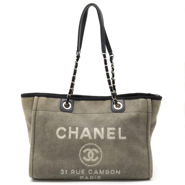 22350188 1 Chanel Deauville Line Medium Tote Mm Chain Shoulder Gray