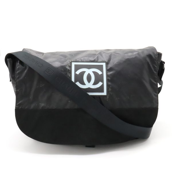 22371248 1 Chanel Suede Sports Line Cocomark Rubber Messenger Bag Black