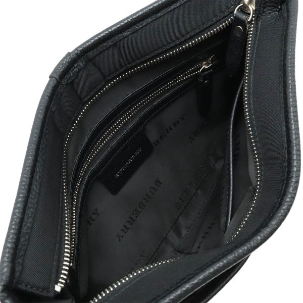 22401192 5 Burberry Check Pattern Leather Shoulder Bag Black