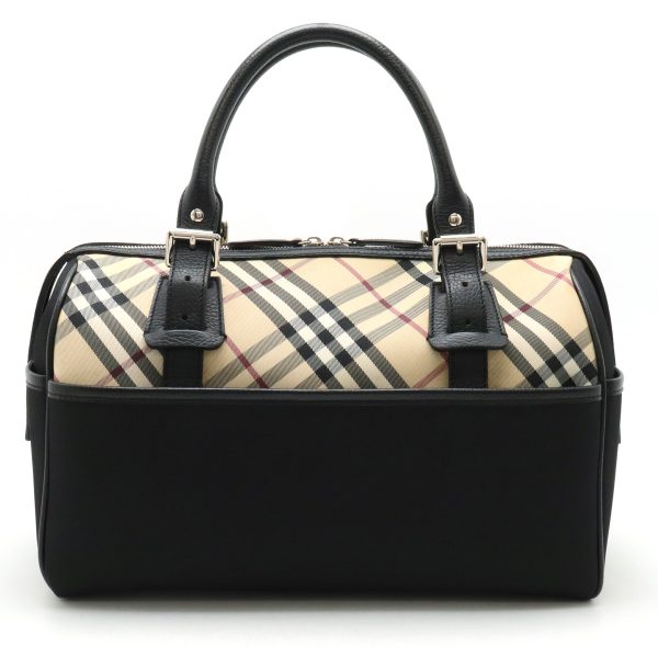 22420973 1 Burberry Nova Check Plaid Leather Boston Bag Beige