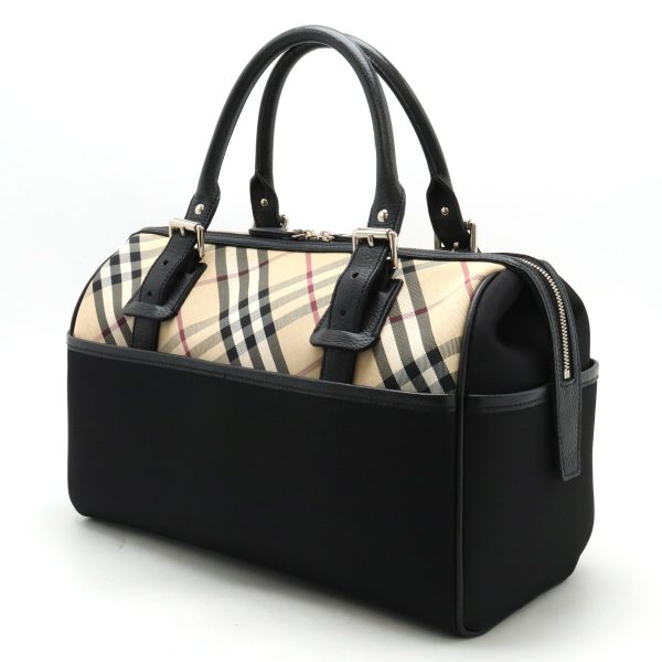 22420973 2 Burberry Nova Check Plaid Leather Boston Bag Beige