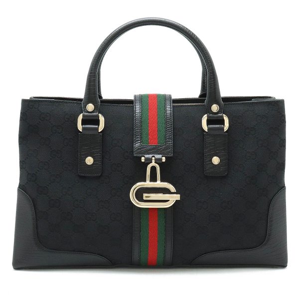 22431059 1 Gucci GG Canvas Handbag Tote Black Gold Hardware