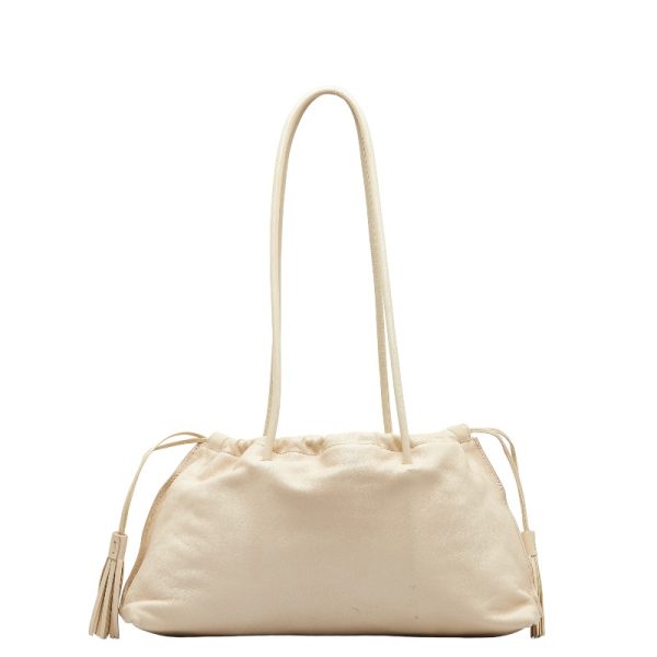 228 32063 1 Gucci Tassel Leather Tote Bag White Ivory