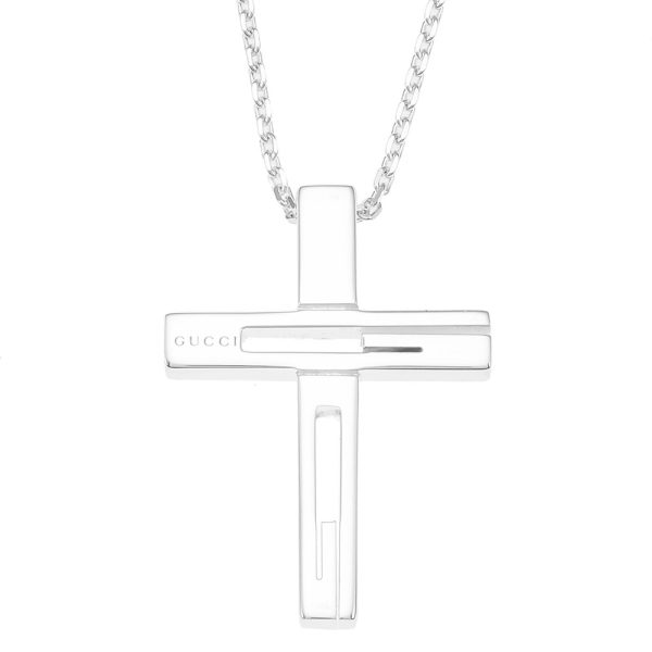 228364 j8400 8106 01 Gucci G Motif Cross Necklace Silver