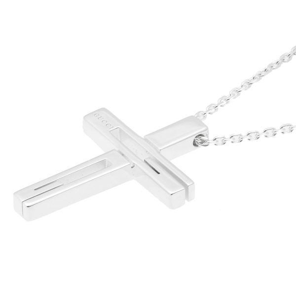 228364 j8400 8106 03 Gucci G Motif Cross Necklace Silver