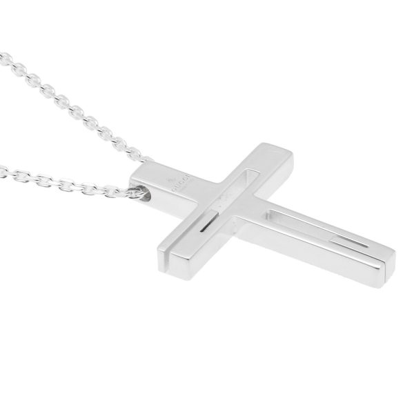 228364 j8400 8106 04 Gucci G Motif Cross Necklace Silver