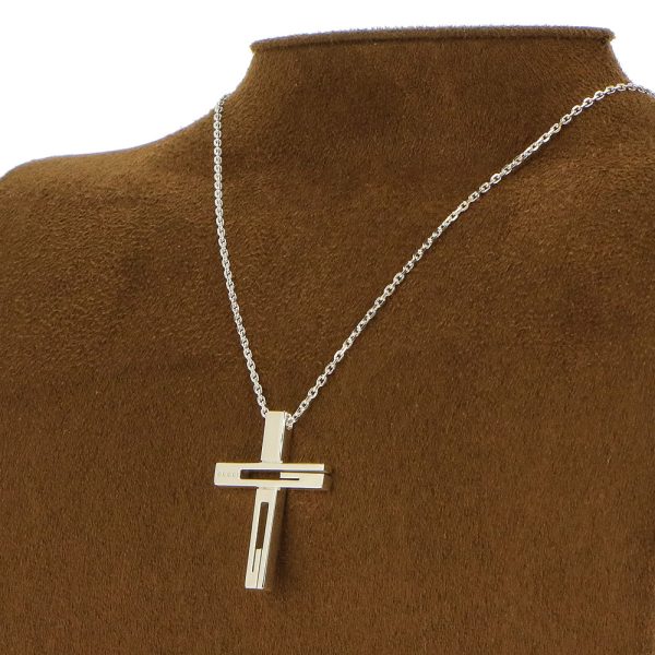 228364 j8400 8106 05 Gucci G Motif Cross Necklace Silver