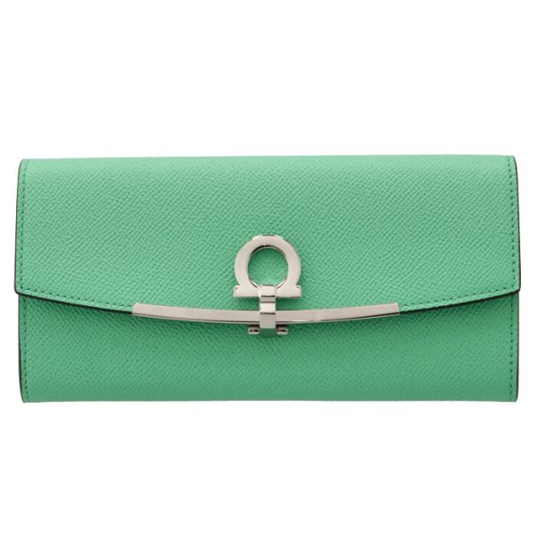 22d15000070532 1 Ferragamo Gancini Flap Bifold Long Wallet Mint Green