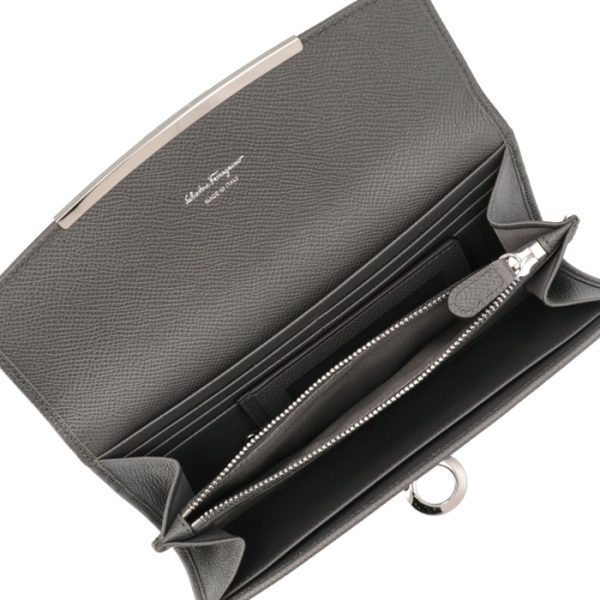 22d1500007 5 Ferragamo Long Wallet Bifold Gancini Flap Pass Case Black