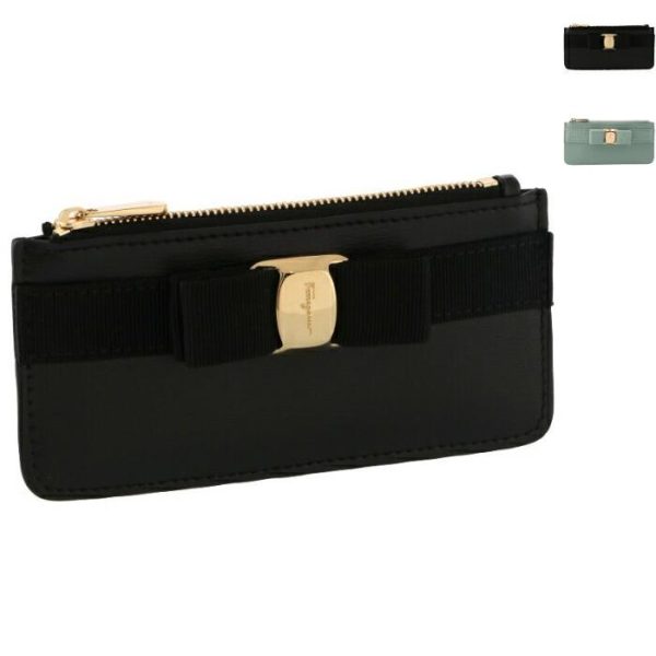 22e0100055 Ferragamo Card Case Top Zip Vara Fragment Mini Coin Purse Card Holder Black