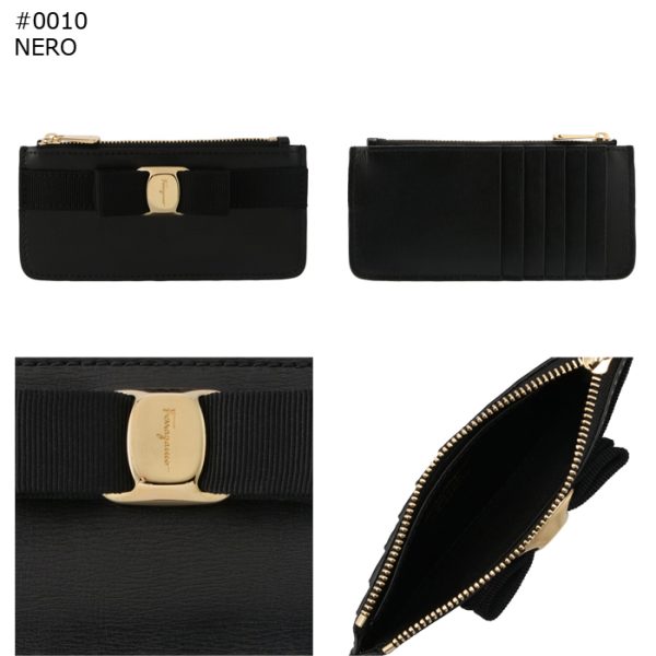 22e0100055 5 Ferragamo Card Case Top Zip Vara Fragment Mini Coin Purse Card Holder Black