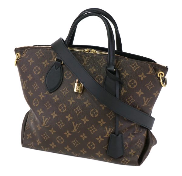 23 2832 01 Louis Vuitton Monogram Flower Zipped Leather 2 Way Tote Shoulder Bag Brown Black