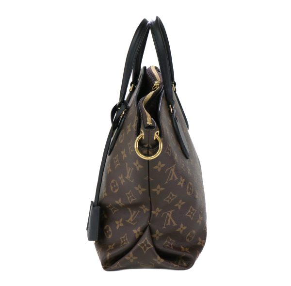 23 2832 03 Louis Vuitton Monogram Flower Zipped Leather 2 Way Tote Shoulder Bag Brown Black