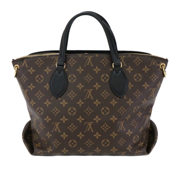 23 2832 04 Louis Vuitton Monogram Flower Zipped Leather 2 Way Tote Shoulder Bag Brown Black