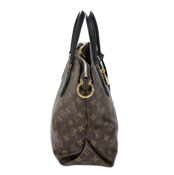 23 2832 05 Louis Vuitton Monogram Flower Zipped Leather 2 Way Tote Shoulder Bag Brown Black