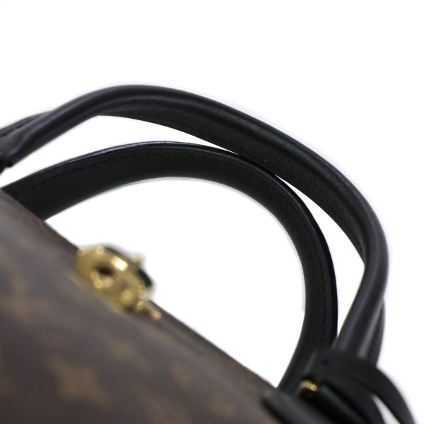 23 2832 06 Louis Vuitton Monogram Flower Zipped Leather 2 Way Tote Shoulder Bag Brown Black