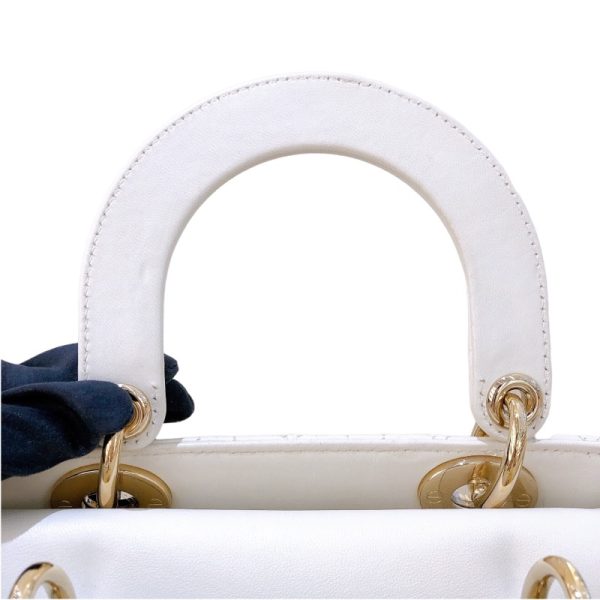 2300039894587 13 Christian Dior Lady Dior Small Lambskin Handbag White