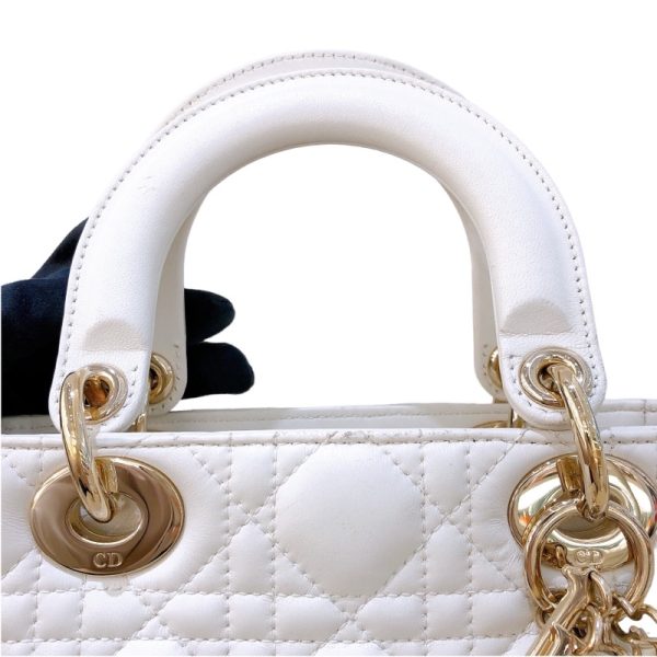 2300039894587 14 Christian Dior Lady Dior Small Lambskin Handbag White