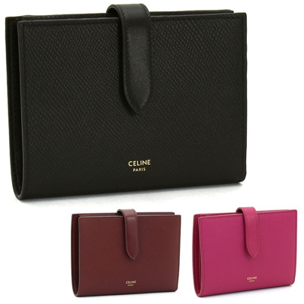 230110 wa1 8 1 Celine Medium Strap Wallet Leather Black