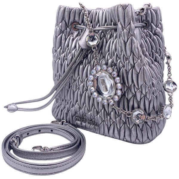 23013640 01 Miu Miu 5BE050 Bucket Bag Matelasse Crystal