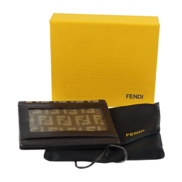 2302051001003 10 Fendi Pass Case Card Case Canvas Leather Brown