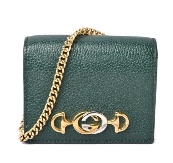 230313 g 1 GUCCI Chain Wallet Zumi Leather Green