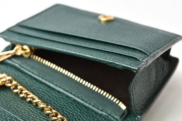 230313 g 11 GUCCI Chain Wallet Zumi Leather Green