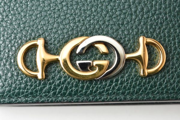 230313 g 3 GUCCI Chain Wallet Zumi Leather Green