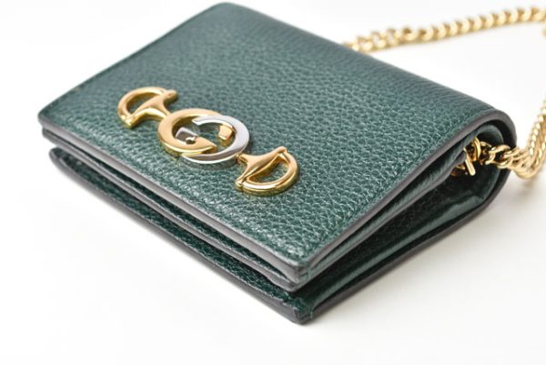 230313 g 5 GUCCI Chain Wallet Zumi Leather Green