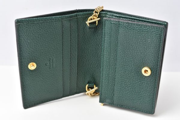 230313 g 7 GUCCI Chain Wallet Zumi Leather Green