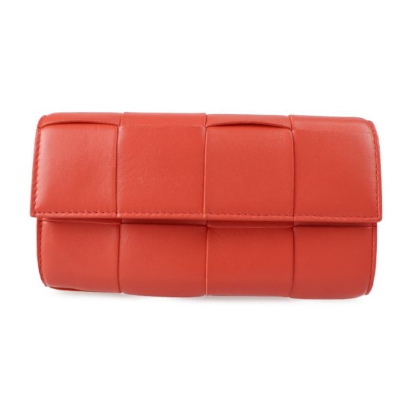 2304023008028 1 Bottega Veneta Maxi Intrecciato Bifold Wallet Lambskin Calf Leather Red