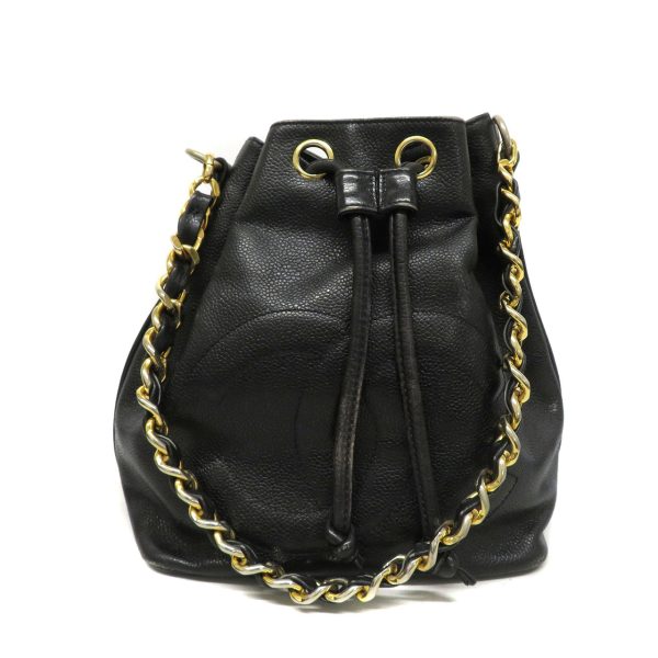 23047021 Chanel One Shoulder Bag Drawstring Caviar Black