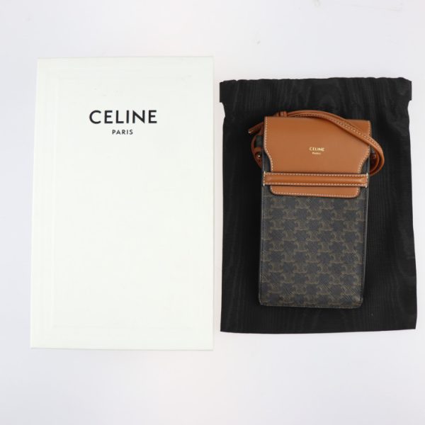 2305103007031 9 Celine Phone Pouch Triomphe PVC Leather Brown