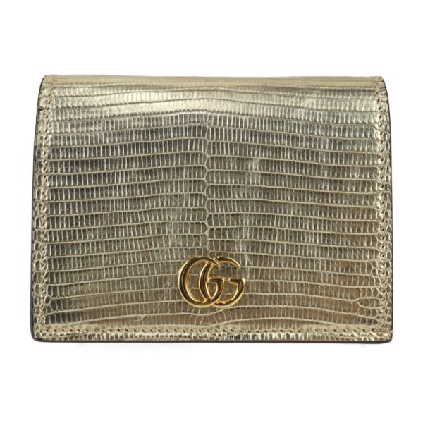 2305113008021 1 Gucci GG Marmont Lizard Leather Bi Fold Compact Wallet Gold