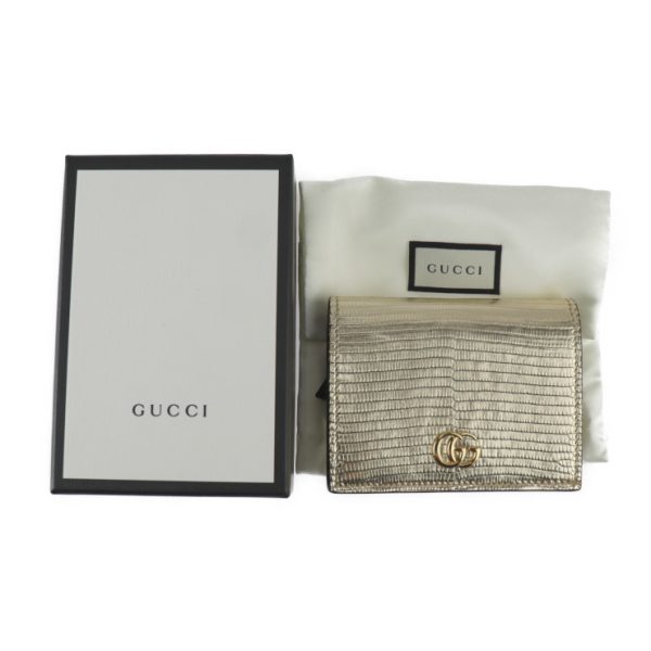 2305113008021 11 Gucci GG Marmont Lizard Leather Bi Fold Compact Wallet Gold