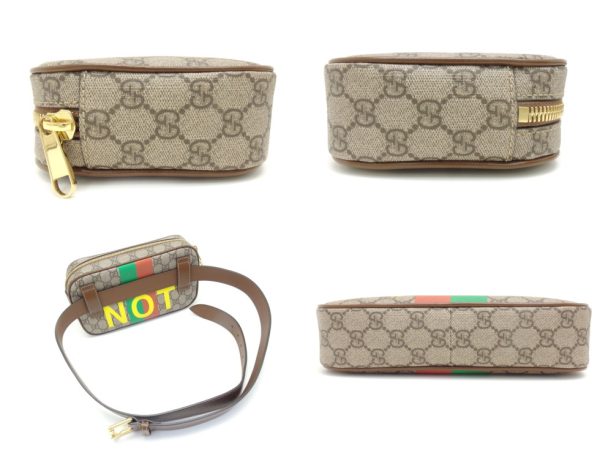 23067301445 03 Gucci GG Supreme Canvas Fake Not Print Belt Bag Beige Ebony