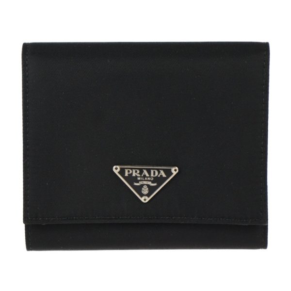 2307063002074 1 Prada Nylon Leather Tri fold Wallet Black