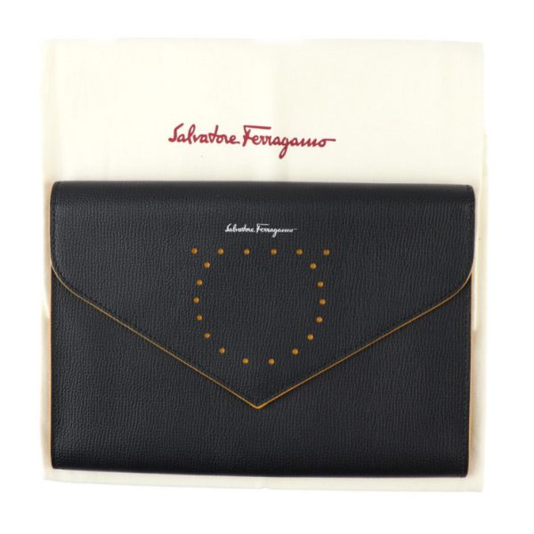 2307123010035 10 Salvatore Ferragamo Gancini Leather Clutch Bag Black