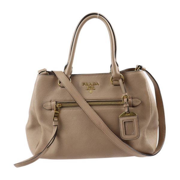 2309083010035 1 Prada Leather Handbag Beige 2WAY