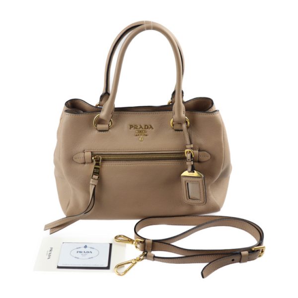 2309083010035 9 Prada Leather Handbag Beige 2WAY